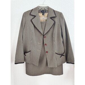 Blacker Brown Beige Houndstooth Tweed Pocket Jacket &‎ Skirt Suit Set Sz 14W